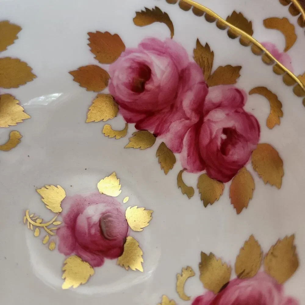 Vintage Royal Chelsea England fine bone China heavy gold cabbage Rose cup saucer
